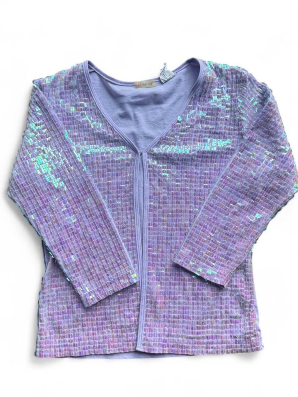 DStudio Sequin Lavender Cardigan with hook and eye closure and 3/4 sleeves